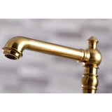 English Country Two-Handle 4-Hole Deck Mount Bridge Kitchen Faucet with Brass Sprayer
