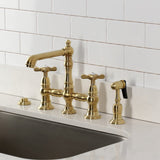 Essex Two-Handle 4-Hole Deck Mount Bridge Kitchen Faucet with Brass Side Sprayer
