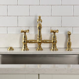 Essex Two-Handle 4-Hole Deck Mount Bridge Kitchen Faucet with Brass Side Sprayer