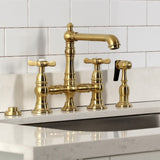 Essex Two-Handle 4-Hole Deck Mount Bridge Kitchen Faucet with Brass Side Sprayer