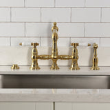 Bel-Air Two-Handle 4-Hole Deck Mount Bridge Kitchen Faucet with Brass Side Sprayer