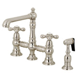 English Country Two-Handle 4-Hole Deck Mount Bridge Kitchen Faucet with Brass Sprayer