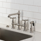 Essex Two-Handle 4-Hole Deck Mount Bridge Kitchen Faucet with Brass Side Sprayer