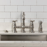 Essex Two-Handle 4-Hole Deck Mount Bridge Kitchen Faucet with Brass Side Sprayer