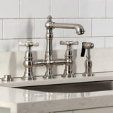 Essex Two-Handle 4-Hole Deck Mount Bridge Kitchen Faucet with Brass Side Sprayer
