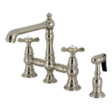 Essex Two-Handle 4-Hole Deck Mount Bridge Kitchen Faucet with Brass Side Sprayer