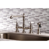 English Country Two-Handle 4-Hole Deck Mount Bridge Kitchen Faucet with Brass Sprayer