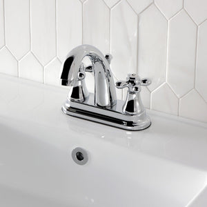 English Vintage Double-Handle 3-Hole Deck Mount 4-Inch Centerset Bathroom Faucet with Brass Pop-Up