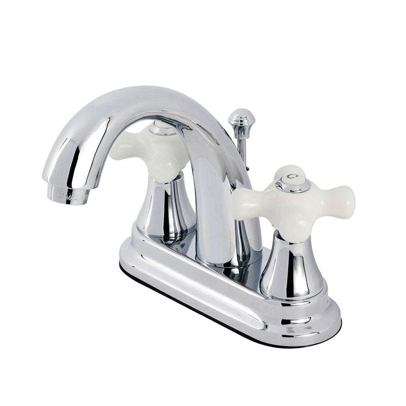 English Vintage Double-Handle 3-Hole Deck Mount 4-Inch Centerset Bathroom Faucet with Brass Pop-Up