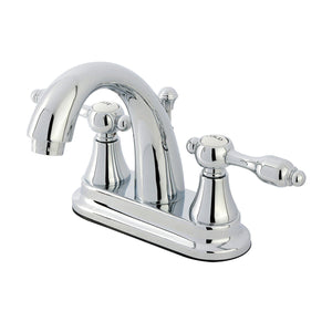 Tudor Two-Handle 3-Hole Deck Mount 4" Centerset Bathroom Faucet with Brass Pop-Up