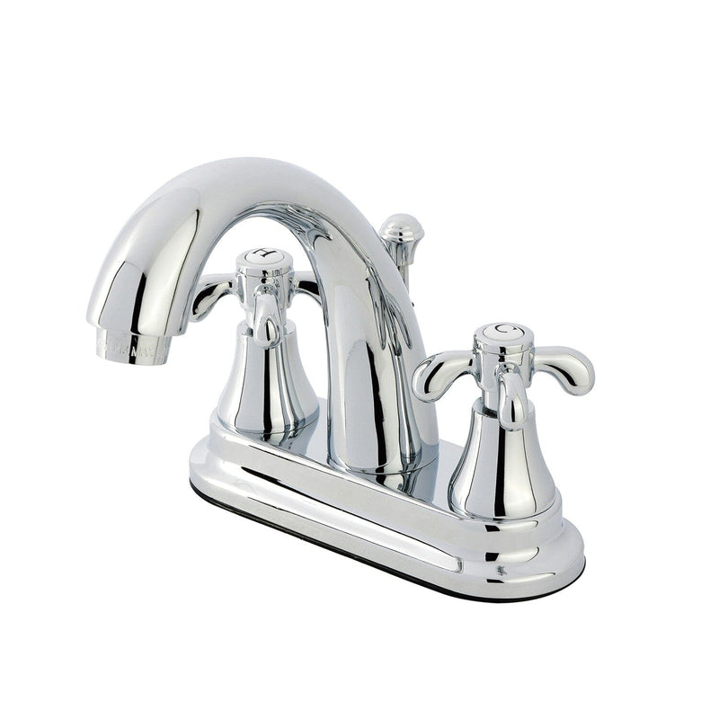French Country Double-Handle 3-Hole Deck Mount 4-Inch Centerset Bathroom Faucet with Brass Pop-Up