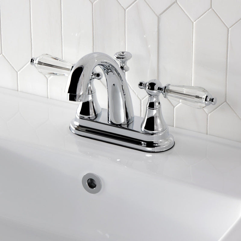 Wilshire Double-Handle 3-Hole Deck Mount 4-Inch Centerset Bathroom Faucet with Brass Pop-Up