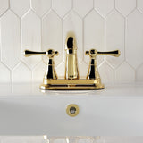 English Vintage Double-Handle 3-Hole Deck Mount 4-Inch Centerset Bathroom Faucet with Brass Pop-Up