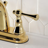 English Vintage Double-Handle 3-Hole Deck Mount 4-Inch Centerset Bathroom Faucet with Brass Pop-Up