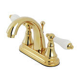 English Vintage Double-Handle 3-Hole Deck Mount 4-Inch Centerset Bathroom Faucet with Brass Pop-Up