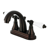 English Vintage Double-Handle 3-Hole Deck Mount 4-Inch Centerset Bathroom Faucet with Brass Pop-Up