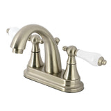 English Vintage Double-Handle 3-Hole Deck Mount 4-Inch Centerset Bathroom Faucet with Brass Pop-Up