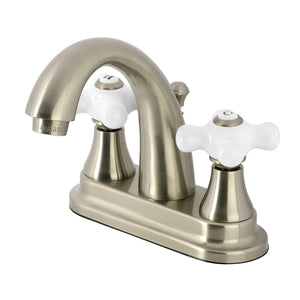 English Vintage Two-Handle 3-Hole Deck Mount 4" Centerset Bathroom Faucet with Brass Pop-Up