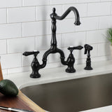 Heirloom Two-Handle 3-Hole Deck Mount Bridge Kitchen Faucet with Brass Side Sprayer
