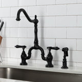 Heirloom Two-Handle 3-Hole Deck Mount Bridge Kitchen Faucet with Brass Side Sprayer