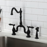 Heirloom Two-Handle 3-Hole Deck Mount Bridge Kitchen Faucet with Brass Side Sprayer