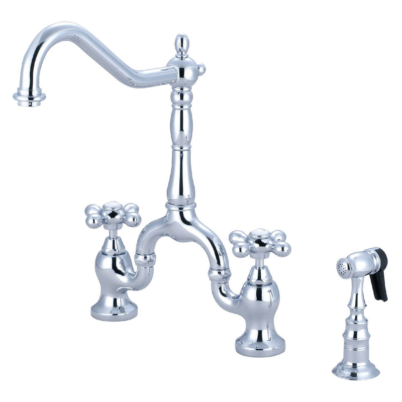 English Country Two-Handle 3-Hole Deck Mount Bridge Kitchen Faucet with Brass Side Sprayer