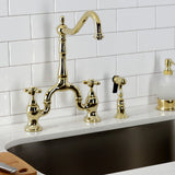 English Country Two-Handle 3-Hole Deck Mount Bridge Kitchen Faucet with Brass Side Sprayer