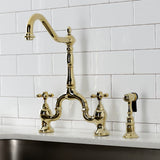 English Country Two-Handle 3-Hole Deck Mount Bridge Kitchen Faucet with Brass Side Sprayer