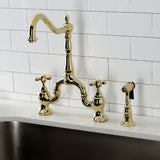 English Country Two-Handle 3-Hole Deck Mount Bridge Kitchen Faucet with Brass Side Sprayer