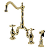 English Country Two-Handle 3-Hole Deck Mount Bridge Kitchen Faucet with Brass Side Sprayer