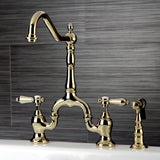 Heirloom Two-Handle 3-Hole Deck Mount Bridge Kitchen Faucet with Brass Side Sprayer