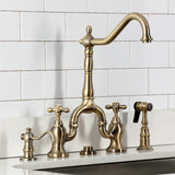 English Country Two-Handle 3-Hole Deck Mount Bridge Kitchen Faucet with Brass Side Sprayer