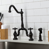 English Country Two-Handle 3-Hole Deck Mount Bridge Kitchen Faucet with Brass Side Sprayer