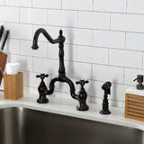 English Country Two-Handle 3-Hole Deck Mount Bridge Kitchen Faucet with Brass Side Sprayer