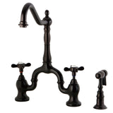 Essex Two-Handle 3-Hole Deck Mount Bridge Kitchen Faucet with Brass Side Sprayer