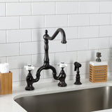 English Country Two-Handle 3-Hole Deck Mount Bridge Kitchen Faucet with Brass Side Sprayer