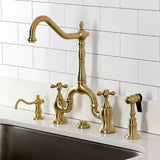 English Country Two-Handle 3-Hole Deck Mount Bridge Kitchen Faucet with Brass Side Sprayer
