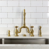 English Country Two-Handle 3-Hole Deck Mount Bridge Kitchen Faucet with Brass Side Sprayer