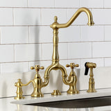 English Country Two-Handle 3-Hole Deck Mount Bridge Kitchen Faucet with Brass Side Sprayer