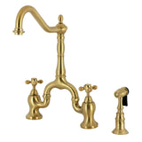 English Country Two-Handle 3-Hole Deck Mount Bridge Kitchen Faucet with Brass Side Sprayer