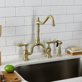 Heirloom Two-Handle 3-Hole Deck Mount Bridge Kitchen Faucet with Brass Side Sprayer
