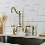 Heirloom Two-Handle 3-Hole Deck Mount Bridge Kitchen Faucet with Brass Side Sprayer