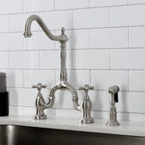 English Country Two-Handle 3-Hole Deck Mount Bridge Kitchen Faucet with Brass Side Sprayer