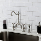 English Country Two-Handle 3-Hole Deck Mount Bridge Kitchen Faucet with Brass Side Sprayer