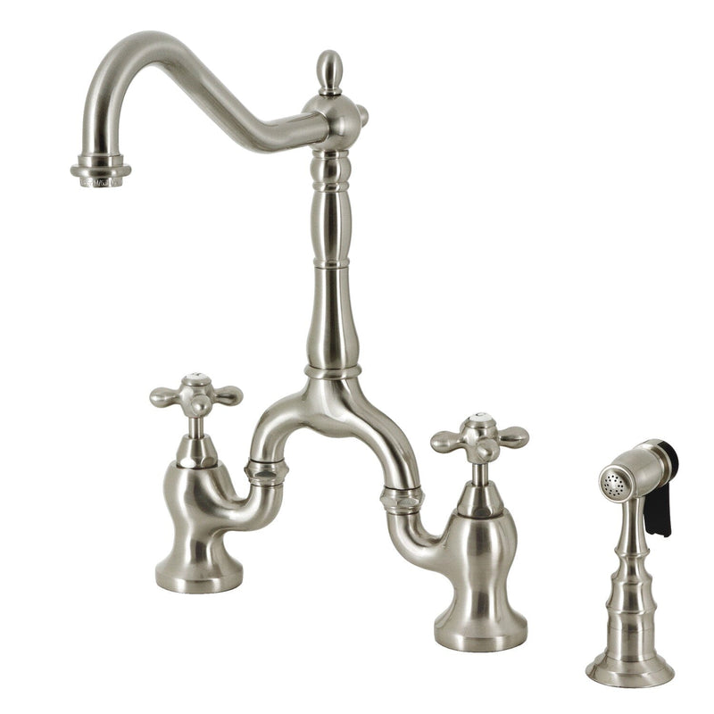 English Country Two-Handle 3-Hole Deck Mount Bridge Kitchen Faucet with Brass Side Sprayer