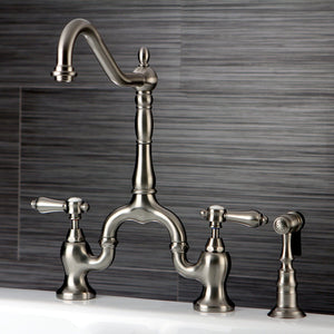 Heirloom Two-Handle 3-Hole Deck Mount Bridge Kitchen Faucet with Brass Side Sprayer