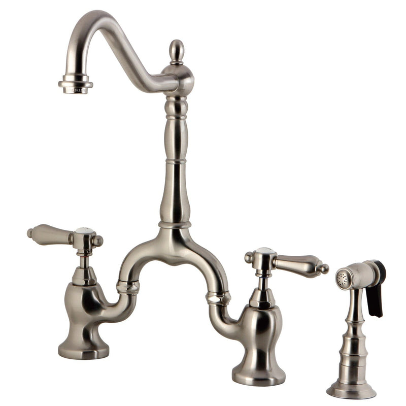 Heirloom Two-Handle 3-Hole Deck Mount Bridge Kitchen Faucet with Brass Side Sprayer