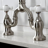 English Country Two-Handle 3-Hole Deck Mount Bridge Kitchen Faucet with Brass Side Sprayer