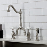 English Country Two-Handle 3-Hole Deck Mount Bridge Kitchen Faucet with Brass Side Sprayer