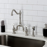 English Country Two-Handle 3-Hole Deck Mount Bridge Kitchen Faucet with Brass Side Sprayer
